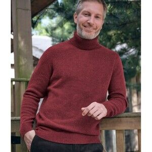 WoolOvers Mens $102 Turtleneck 100% Lambswool Sweater Sz L Orange Preppy Classic